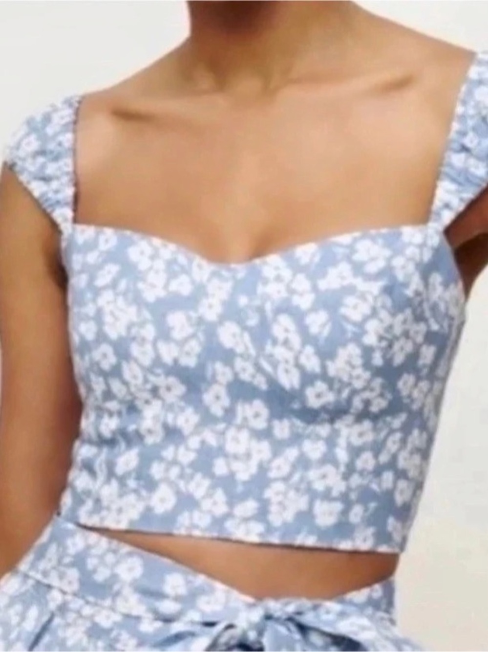 Reformation Floral Linen Corset Crop Top Blue & White Size 6
